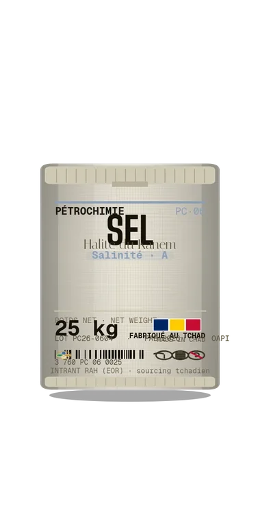 Sac d’intrant Sel — Pétrochimie EnerTchad, fabriqué au Tchad