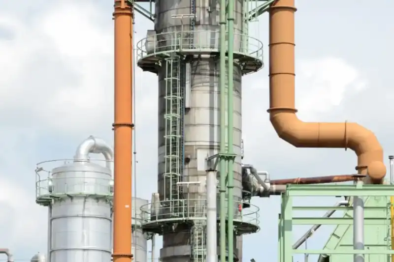 Colonnes et tuyauteries d’une unité pétrochimique (illustration)